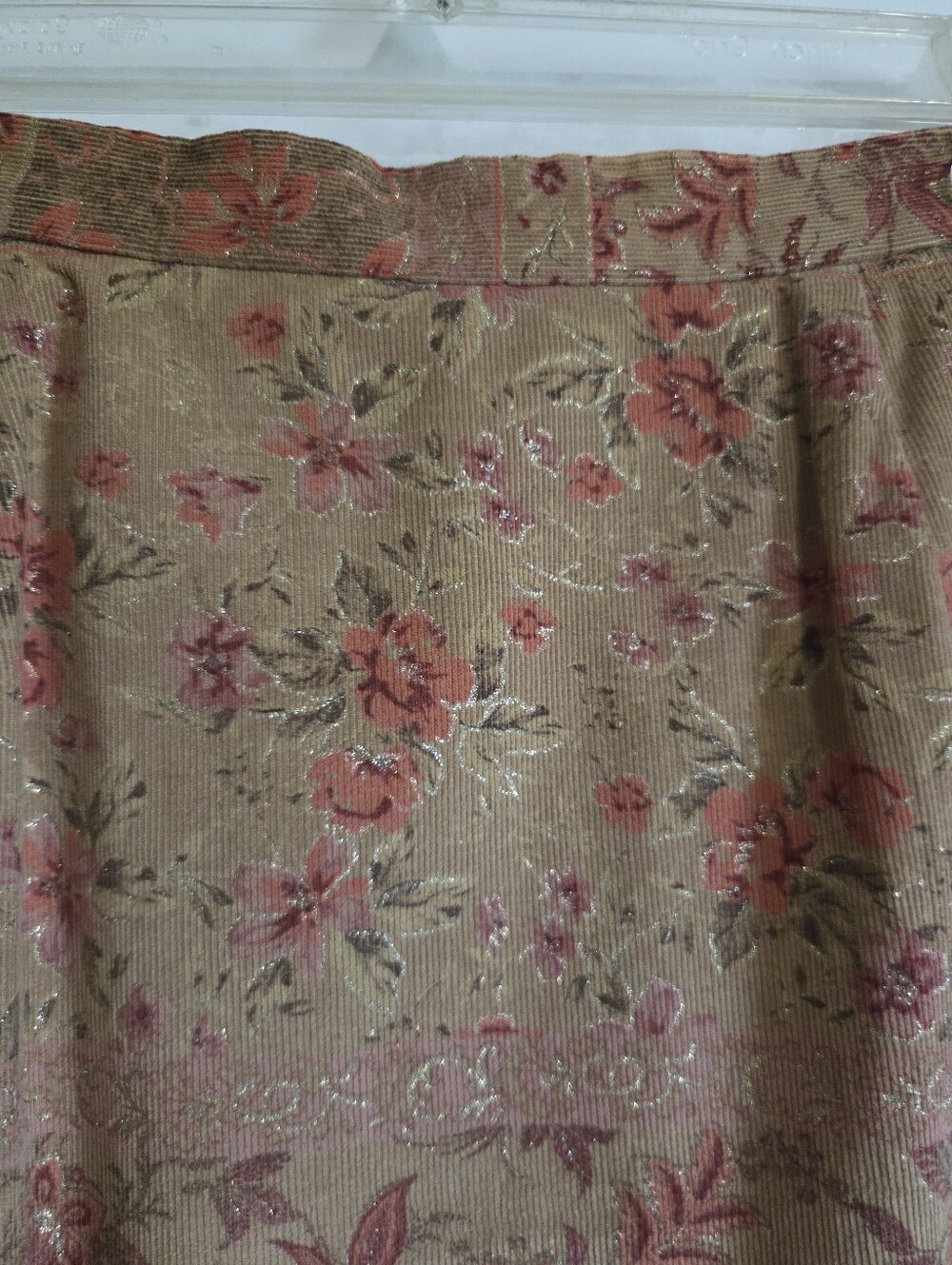 Orvis Tan Midi Skirt with Pink Floral Jacquard - Picture 3 of 6